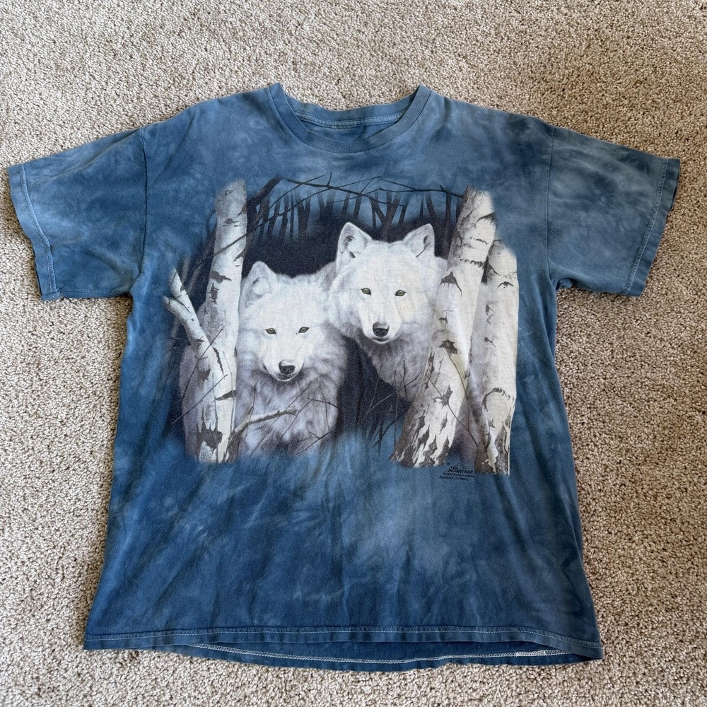 Vintage The Mountain White Wolf Shirt Mens Large Blue Nature Tee T-Shirt